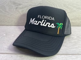 New Florida Marlins Sports Palm Black Hat 5 Panel High Crown Trucker Snapback - £18.70 GBP