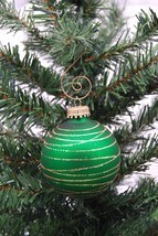 Gold Glitter Rings 2-5/8&quot; Green Glass Ball Christmas Ornament - £7.93 GBP