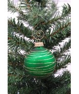Gold Glitter Rings 2-5/8&quot; Green Glass Ball Christmas Ornament - £7.82 GBP