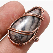 Black Fossil Coral Gemstone Handmade Copper Wire Wrap Ring Jewelry 5.50&quot;... - £5.10 GBP