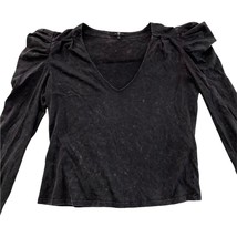 Trendy Shirt Puff Shoulder Long Sleeve T-Shirt V Neck Sz Small - £38.32 GBP