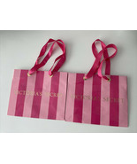 Lot of 2 Small Glossy VS Paper Gift Shopping Bag Stripe Pink Red 7.5 X 6... - $8.90