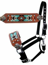 Horse Bronc Halter Fancy Beaded Leather Nose band w/ Turquoise Silver Co... - $28.80