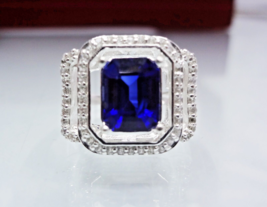 5.5 CT Natürlich Smaragdschliff Blau Saphhire Silber Hochzeit/Engement Für Frau - £96.73 GBP