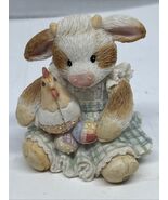 Vintage Retired Enesco Mary’s Moo Moos “Patty” Cow Figurine w/ Chicken &amp;... - $12.86