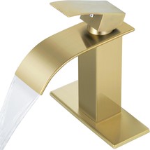 Qomolangma Waterfall Bathroom Faucet, Brushed Gold Modern Single Handle ... - $44.99