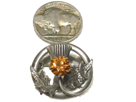 Scottish Thistle Sterling Pin Marked WBS  With Yellow Stone - $32.53