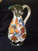 antique Gouda Holland Plazuid Pottery large pitcher &quot;Logari &quot; high 33 cm - £183.85 GBP