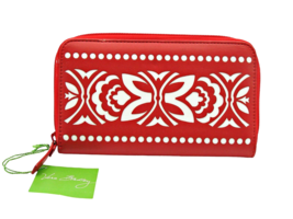 NEW Vera Bradley Womens Laser Cut Accordion Wallet Red Cheery Blossoms Full Zip - £27.71 GBP