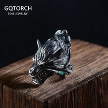 S925 Sterling Silver Vintage Thai Silver Ring for Men Wolf Head Open Exaggerated - £55.99 GBP