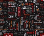 Cotton Grillin and Chillin BBQ Barbeque Black Fabric Print by Yard D682.83 - £12.74 GBP
