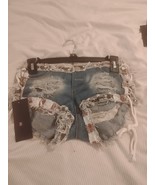 Be Wicked Denim Shorts Booty Lace Up Sides Distressed American Flag Size L - $284.91 MXN