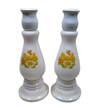 2 Avon Milk Glass Perfume Candle Sticks Spring Yellow Flowers Buttercup Vtg - $22.99