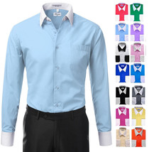 Pre-Owned Men&#39;s Classic White Collar &amp; Cuffs Two Tone Dress Shirt With D... - $12.59