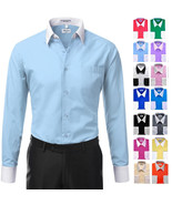 Pre-Owned Men&#39;s Classic White Collar &amp; Cuffs Two Tone Dress Shirt With D... - £10.05 GBP