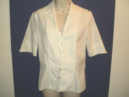 Escada Top Small 36 (S, 6-8) White Layered Look Short Sleeves Rhinestone Buttons - £22.22 GBP