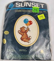 Sunset Counted Cross Stitch Kit Little Bear and Balloons 1984 13996 6.5 x 7.5 - £21.84 GBP