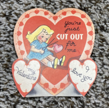 Vintage Valentines Day Card Blond Girl w Scissors You&#39;re Just Cut Out Fo... - £4.69 GBP