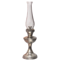 dollhouse miniature CBBW table oil lamp hand blown glass hurricane silver tone - £15.17 GBP