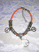 New Hot Orange Color Beaded Hippie Multi Peace Sign Charm Bracelet 7&quot; - 9&quot; Adj - £4.00 GBP