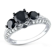 2.00CT Round Black Simulated Diamond Three-Stone Promise Ring White Gold Plated - £60.87 GBP