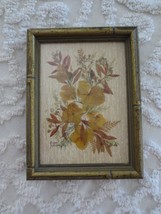 Vintage Bamboo-Style Wood Framed DRIED FLOWERS &amp; LEAVES Wall Hanging - 6... - £11.17 GBP