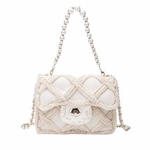 Luxury Women Flap Bag Chic French Style Canvas+Plush Diamounds Lattice Pearl Cha - £53.40 GBP