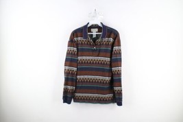 Vintage 90s Streetwear Womens Medium Rainbow Fiesta Knit Long Sleeve Rugby Polo - £35.57 GBP