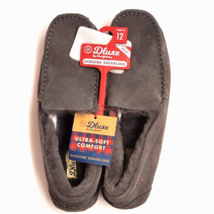 Men&#39;s dluxe by dearfoams Genuine Shearling Moccasins Slippers Size 12 Gr... - $18.80