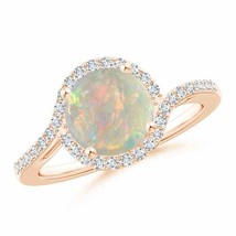 ANGARA Bypass Round Opal and Diamond Halo Ring for Women in 14K Solid Gold - £1,028.20 GBP
