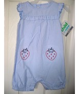 Child of Mine Girls One Piece Romper 3-6 MONTHS Blue Stripes W Strawberries - $9.74
