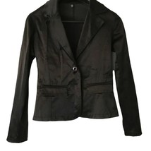 Si Ela Women`s Blazer Jacket Tuxedo Suit Black Satin Long Sleeve Button S - £56.12 GBP