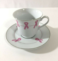 Breast Cancer Awareness Mug Tea Cup White Pink Ribbon Porcelain Saucer D... - £19.75 GBP