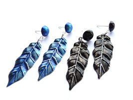 Feather Earrings, Blue Feather Earrings, Black Feather Earrings, Wing Feather  - £16.03 GBP