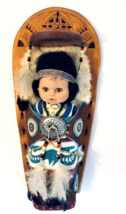 Genuine Native American Cradleboard Papoose Doll Carved Wood Signed OOAK... - $305.10