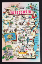 Greetings from Wisconsin WI Large Letter State Map Tichnor UNP Postcard c1960s - £4.72 GBP