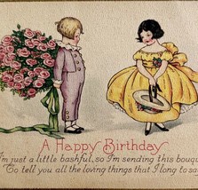A Birthday Greeting Postcard 1900-10s Victorian Children Flowers Dress P... - £12.01 GBP