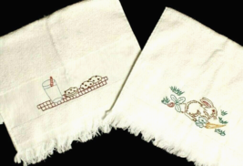 Spring Design 2 Handmade White Kitchen Terry Cloth Towels Embroidered  - $12.19
