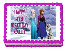 FROZEN ELSA, ANNA AND OLAF edible party cake topper decoration frosting sheet - £8.05 GBP