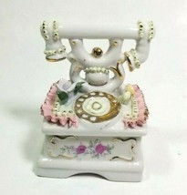Porcelain Trinket Box Victorian Phone Pink Floral French Telephone Ring Holder - £7.21 GBP