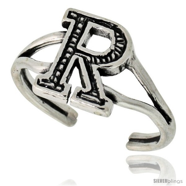 Sterling Silver Initial Letter R Alphabet Toe Ring / Baby Ring, Adjustable  - $10.53