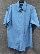STAFFORD Essentials Shirt Mens 16 1/2 Blue Regular Fit SS Button Down VT... - $21.22