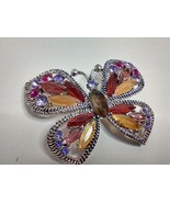 Monet Butterfly Brooch Pin Silver Tone Rhinestones Red, Lavender, Amber - $9.89