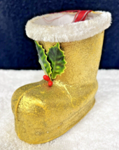 Vintage 1950s Shiny Gold Christmas Santa Boot Candy Holder 3 3/4&quot; Tall - $18.32
