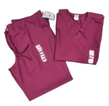 Cherokee Workwear Scrub Set XL Maroon Style 4777 &amp; 4101 Drawstring Pocke... - £21.37 GBP