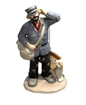 Vintage Emmett Kelly Jr. Clown Mailman With Dog 8.5" Tall Figurine Flambro - $48.75