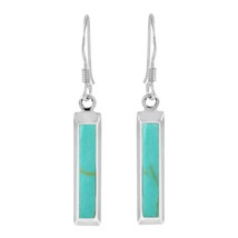 Simplicity Dangle Bar Synthetic Green Turquoise Sterling Silver Earrings - £14.70 GBP