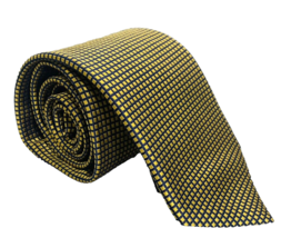 Cremieux Collection Gold Blue Geometric Silk Tie 59&quot;x3.25&quot; Handmade in USA - £18.57 GBP