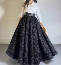 Women Black Party Skirt Wedding Custom Plus Size Black Tulle Maxi Skirt Gowns image 2