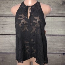 Rachel Roy Black May Tank Shirt Top Sz XS Semi Sheer Flowy Front Tie - $17.46